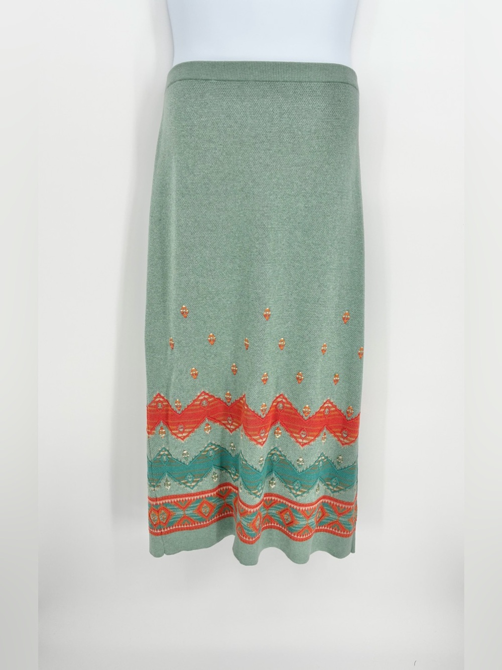 Pendleton Southwest Geometric Knit Cotton Maxi Skirt Green Orange L